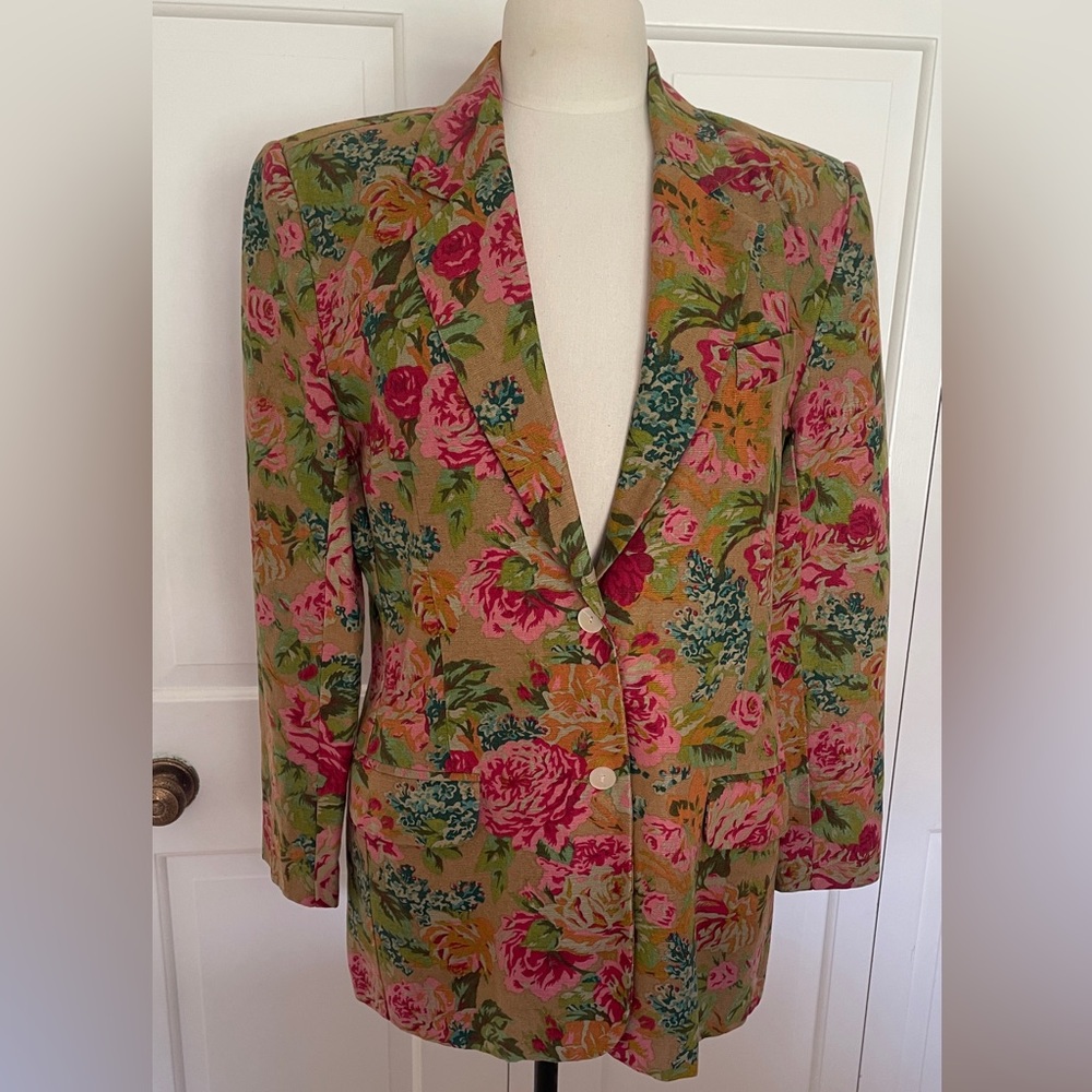 Vintage 90s GAP Floral Colorful Linen Cotton Boyfriend Blazer